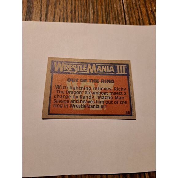 Vintage 1987 Topps WWF WrestleMania III Ricky Steamboat Savage 55 Wrestling Card - Picture 2 of 2